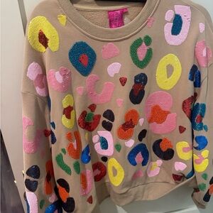 QUEEN OF SPARKLES Beige and Pink Sweatshirt rare complete set small